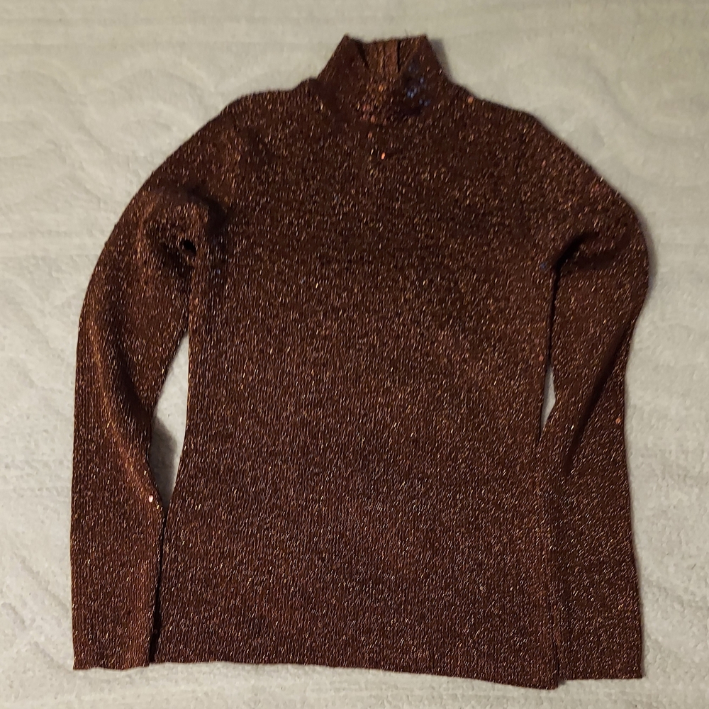 once 1 again  Brown Sparkly Turtleneck Sweater